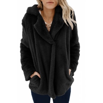 Blush Pocket Style Fluffy Winter Coat Khaki Brown Black
